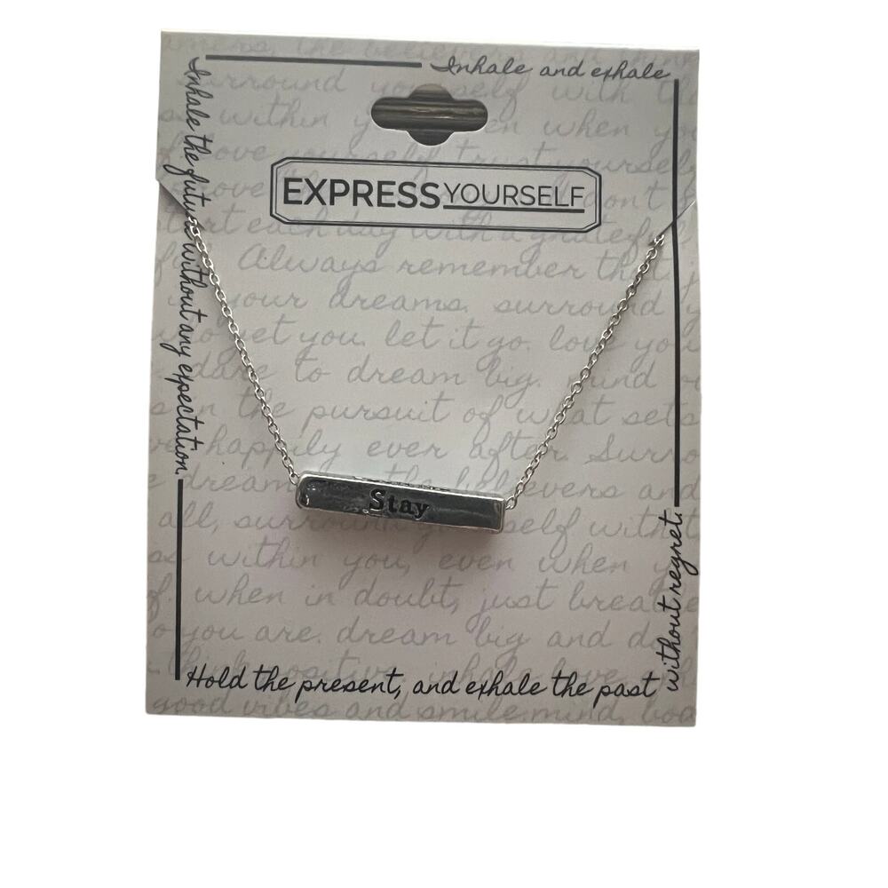 Express Yourself Silver Inspirational Bar Necklaces Slay Positive Patient Happen